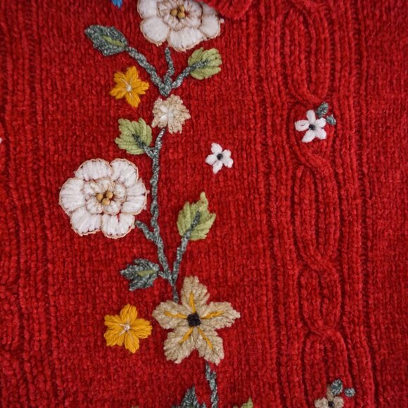 Vintage Alfred Dunner Red Floral Embroidered Chenille Sweater Grandmacore 3X NWT - Picture 8 of 9